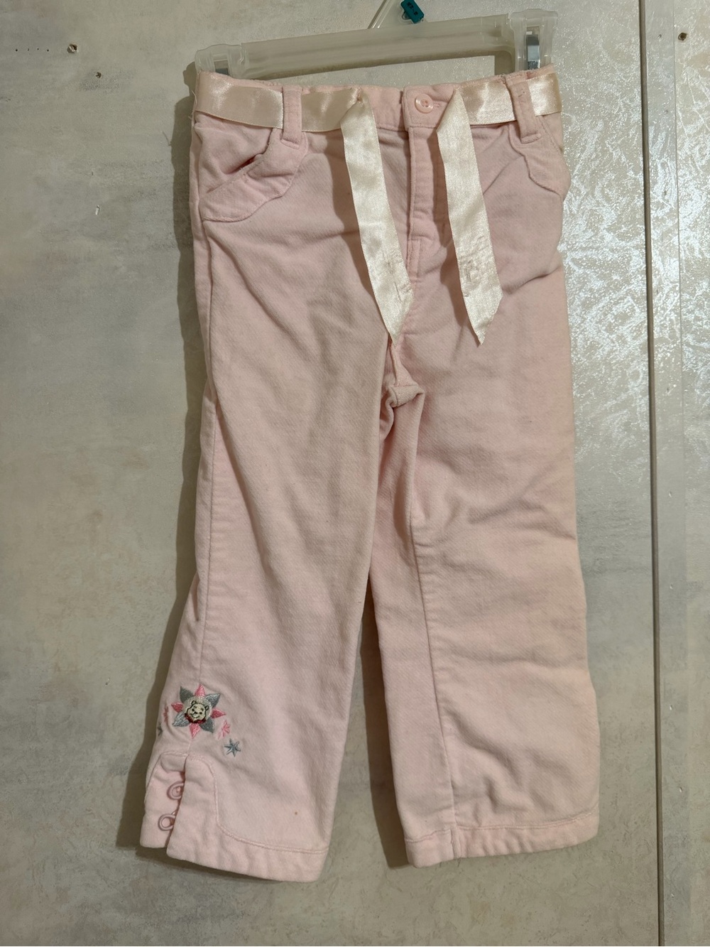 Vintage Y2K Girls' Light Pink Pull-On Jeans with Satin Ribbon Waist